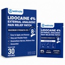 WELMATE - 4% Lidocaine Numbing Patch - Maksimum styrke - midlertidig lindring av smerte, rygg, nekk, skulder, kne, elbows, mindre hud irritationer - Topical Analgesic Unscented - 30 ct