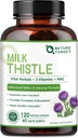 NATURE TARGET Melk Thistle Supplement for Liver Cleanse Detox & Repair, Støtte Supplement med 350 mg 30:1 Melke Thistle Extract tilsvarende 10500mg, 120 Veggie Kapsler(60 dagers forsyning)