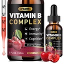 Vitamin B kompleks flytende dråper, B vitaminer kompleks Supplement med B1, B2, B3, B5 B6, B7, B9 & Metyl B12 dråper for voksne og barn, vegansk, Cherry Flavor