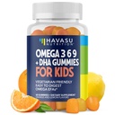 Omega 3 6 9 + DHA Gummier for barn - vegetarisk, plantebasert fiskeolje med DHA og EPA for barn 2+ å støtte kropp og hjerneutvikling - Ingen fiskende smak - sitron og orange flavors - 60 greve