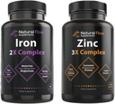 Sink Supplement Kompleks med kobber og vitamin C - naturlig flyt 3X sink karnosin og jern Supplement 2-i-1 komplett kompleks - naturlig flyt 2X Heme og Chelated Non Heme Iron Bisglycinate