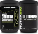NutraBio Kreatin Monohydrat Supplement, Uflavorert, (300g) og L-Glutamin pulver, (500g) – Trening kosttilskudd Bundles støtter muskel energi, gjenoppretting og styrke