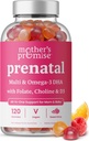 Prenatal Vitamin Gummies med DHA | Vegan prenatal vitaminer for kvinner med Omega 3, Metylfolat, Choline og D3, Graviditet vitaminer for Fetal utvikling | Gummy Multivitamin Supplement, 120 greve