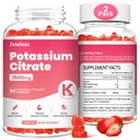 2 Pakke Kalium Gummier for voksne kvinner og menn, Kalium Citrat Supplement, Support Ben Cramps, Muskel Helse og Electrolyte Balance, Sukkerfri, Økologisk, Vegansk, Jordbær, 120 Cts
