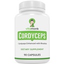 VitaMonk Cordyceps Mushroom Kapsler med Rhodiola, 2 gram Cordyceps Mushroom Forbedret med Rhodiola - Økt energi, Bekjempe stress, forbedre ytelse, ikke-GMO - 2000 mg - 90 Caps