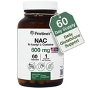 PRISTINE'S N-Acetyl L-cysteine (NAC) 600MG 60-dagers Supplement Kapsler - Glutation & Liver Detox Støtte - Potent Antioksidant - Vegansk, Glutenfri, Ikke GMO Glass Flaske