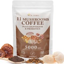 Mushroom Coffee, 11 Organic Moshrooms Plus Adaptogens & Probiotics, med Lions Mane, Chaga, Reishi, Cordyceps Complex, Øyeblikklig kaffe for fokus, energi, Gut, Digestion, Immunitet - 5.3oz