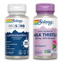 SOLARAY Ashwagandha og melk Thistle Supplement Bundle, 18X Absorpsjon Ashwagandha Kapsler for Mood Support Plus Melk Thistle Extract, Vegan, 60-dagers garanti, 30ct / 60ct