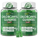 Klorofyll Gummier, Super Green 18-IN-1 med organisk klorella Spirulina, hvetekorn, Magnesium, Prebiotisk Fiber for intern deodorant*, Komfort digestion, metabolisme,Immune, frisk kropp Odor, 2Packs