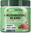 Yuve 6 Organic Mushroom Extract Powder - Magisk blanding av Reishi, Chaga, Lions Maine, Maitake, Cordyceps - Legg til i te, kaffe, smoothies - Energistøtte og immunforsvar - 2.82oz