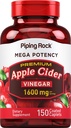Piping Rock Apple Cider Vinegar Capsule Capsels | 1600 mg | 150 piller | høy styrke | Extra styrke ACV Supplement | Vegetarisk, ikke-GMO, Glutenfri