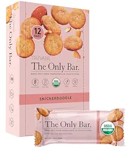 Truvani Plante Basert Snack Bars | Snickerdoodle 12 Pack | 5g Protein | USDA Økologisk og vegansk | Den eneste Baren | Dairy, Soja og Glutenfri | Individuelt omgitt