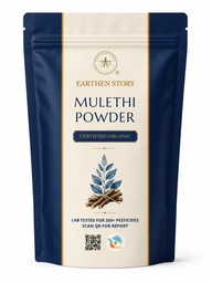 Earthen Story Certified Organic Mulethi Powder (200g) | Lab Tested for 192 Pesticides | Pure Liquorice Root (Yashtimadhu) for Throat, Digestion & Skin Brightening | Vegan, Non-GMO