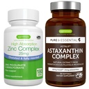Astaxanthin Complex + Zink Complex Vegan Bundle, Antioksidant støtte for hud, hår og negler, av Igennus