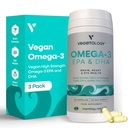 Vegansk Omega 3 Supplement – EPA, DHA Kosttilskudd og vitamin D3 – Algae Omega 3 Vegansk Kosttilskudd for hjerne, øye og hjerte helse – for barn og voksne (180 kapsler)