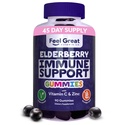 Feel Great Sambucus Elderberry Gummies med sink og vitamin C for voksne | Immun Support Booster | Berry Flavored Vegansk Supplement | 90 dagers forsyning