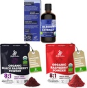 Jungle pulvere Wild Bilbær ekstrakt for øyne USDA organisk 3.4oz Flaske, Svart Røde bringebær pulvere Bundle 5 Ounce veske, fryse tørkede bringebær for baking smoothies Dehydrert Frukt