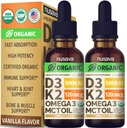 (2 Pack) Organisk vitamin D3 K2 dråper med MCT olje Omega 3, 5000 IE - Maksimal styrke D-vitamin væske, ingen fyllemidler, ikke-GMO flytende D3 for raskere absorpsjon og immunstøtte (Vanilla, 1 fl OZ x 2)