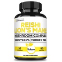 Satoomi Reishi Supplement Complex 5000Mg - 10in1 Kombinert med Lions Mane, Cordyceps Sinensis, Chaga Mushroom og andre - 90 Kapsler i 3 måneder
