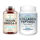 Sunn Hud & Joints Bundle - Premium Vegan Omega-3 (120 kapsler) fra Marine Algae + Grass-Fed Collage Peptides pulver (1kg - 100 Services) Ikke-GMO. Strålende hud, Leder, Bein og Graceful Aging