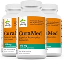 Terry Naturally CuraMed 375mg - Antioksidant Supplement for hjernen og immun helse støtte - Diett Supplement med curcumin & gurkemeie essensiell olje - Herbal Liver Support - 120 Softgels (pakke av 3)
