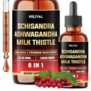 8in1 Schisandra Berry Drops med melk Thistle, Ashwagandha, Rhodiola Rosea, Holy Basil, Artichoke, Dandelion Root & Turmeric Curcumin - 2 Fl Oz for 2 måneders forsyning