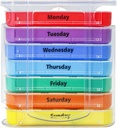 Ukelig Pill Organizer for 1 dag 4 ganger forsyning, KIGI 7 dager Stackable Pill Dispenser Vitaminer Containers (Rainbow)