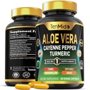 Aloe Vera Capsules Supplement - 8in1 Formula - Kombiner med gurkemeie, Cayenne Pepper, Marshmallow, Fennel, Gotu Kola, Ginger og Black Pepper - 90 Kapsler i 3 måneders forsyning
