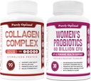 Purely Optimal Premium Multi Collagen Peptider Kapsler (Typer I, II, III, V, X) + Premium Probiotika for kvinner - 60 milliarder CFU, Dr. Formulert Prebiotika og probiotika for kvinner