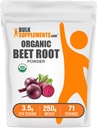 BulkSupplements.com Økologisk Beet Root Powder - Superfood Supplement, Beet Root Kosttilskudd - Vegansk & Glutenfri, 3.5 g per servering, 250g (8,8 oz) (Pack of 1)