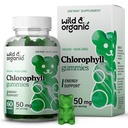 Wild & Organic Klorofyll Gummies 50mg - Detox Cleanse Supplements w/Sodium Copper Klorofyllin - Intern Deodorant m/Chlorophyll pulver - Vegansk, Ikke-GMO - 60 Herbal Chews
