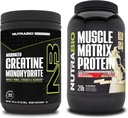 NutraBio Kreatin Monohydrat, uflavorert, (300 g) og Muscle Matrix Protein pulver, (Vanilla) Supplement Bundle - Muscle Energy, Maksimal vekst, gjenoppretting og styrke