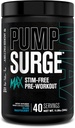 Jacked Factory Pumpsurge Max Stim gratis pre trening - høy-performance koffein gratis pre trening med L-Citrulline, N03-T Arginin nitrat & glutathione - 40 serveringer, blå bringebær