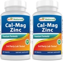 2 Pakker - Beste Naturals Kalsium Magnesium Sink - 180 Tabletter - Essential Cal Mag Zink Mineral Complex (Total 360 Tabletter)