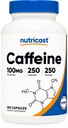 Nutricost koffein piller 100 mg per servering, 250 kapsler