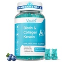 Biotin Gummies med kollagen og keratin for hårhud negler - støtter hårvekst og sterkere negler, kvinner menn, barn - 60 Blåbær Flavored Gummies