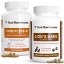 Ekte Mushrooms Cordyceps for mennesker (120ct) og Lions Mane for Kjæledyr (120ct) - Bundle for energi, Vitality & Cognition - Vegansk, ikke-GMO, Glutenfri, kornfri Mushroom Extract Kosttilskudd