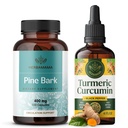 HERBAMAMA Turmeric Extract og Pine Bark Kit - Bundle av 400 mg franske maritime kapsler & gurkeric ekstrakt Tinktur 2 fl oz - Vegan, ikke-GMO, sukker og alkohol-fri - 2 pakke