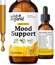 Wild & Organic Mood Support Drops - Gode Mood Supplements w/Ashwagandha Root & Rhodiola Rosea - naturlige flytende dråper for positiv energi - rolige og avslappende kosttilskudd for kvinner og menn - 2 oz