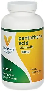 Vitamin Shoppe Pantotensyre 500MG, med vitamin B5, støtter energiproduksjon og hår, hud, negler, en gang daglig (300 kapsler)