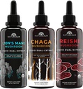 Naturalm Lion's Mane, Reishi, & Chaga Mushroom Extract - Adaptogen Stack for Focus, Immunitet, Lengde, Gut Helse, Anti-Aging, Energi, Healing, & Mer - Organic Liquid Drops - 50 ml Hver (3 Pack)