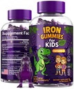 Jern Dinosaur Gummier for barn med vitamin C | Sukkerfri, Vegan, Glutenfri og ikke-GMO | Anemi Relief, Energi og blod helse støtte | Grape Flavor, Pektin-basert for optimal helse