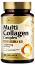 Multi collagen Peptides 2400mg for kvinner – Best Hydrolysert kollagenkompleks med 5 typer (I, II, III, V, X) - Gras Fed - hår, hud, negl, bein og felles støtte for skjønnhet og velvære – 60 kapsler