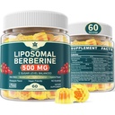 Berberine 500mg Supplement, En gang daglig, Liposomal Gummies med Ceylon Cinnamon, Bitter Melon, Banaba Leaf for metabolisme balansert, AMPK aktivator, høy absorpsjon, sukkerfri, vegansk, 60 Cts