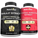 Nutrivein Premium Shilajit Kapsler og Fadogia Agrestis Supplement Bundle: Kraftig Shilajit for kvinner og menn + Fadogia Agrestis med Tongkat Ali Supplement for ytelse, utholdenhet, og vitalitet