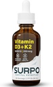 Vitamin D3 + K2 flytende dråper med omega 3 olje - 5000 IU vitamin D dråper K2 for hormon støtte og bein helse - flytende vitamin D3 med K2 dråper for maksimal absorpsjon - 2Fl Oz vitamin K2 D3