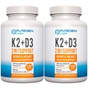 2 i 1 høy styrke formel 90mcg vitamin K2 (MK7) og 5000 IU vitamin D3 Supplement for bein- og hjertehelse | Ikke-GMO formel vitamin D3 & K2 kompleks, Totalt 240 kapsler I 8 måneders forsyning