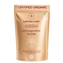 Earthen Story Certified Organic Ashwagandha Root Powder (200g) | Lab Tested for 190+ Pesticides | Indian Ginseng Root-Only Adaptogen for Stress, Sleep & Strength | Vegan, Non-GMO