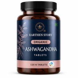 Earthen Story Certified Organic Ashwagandha Tablets (120 Tablets) | Lab Tested for 190+ Pesticides | Ayurvedic Root Adaptogen for Stress, Sleep & Strength | Vegan, Non-GMO