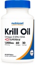 Nutricost Krill Oil 1000 mg, 60 Softgels - Omega-3 EPA-DHA Krill Olje Supplement, med Superbakrill
